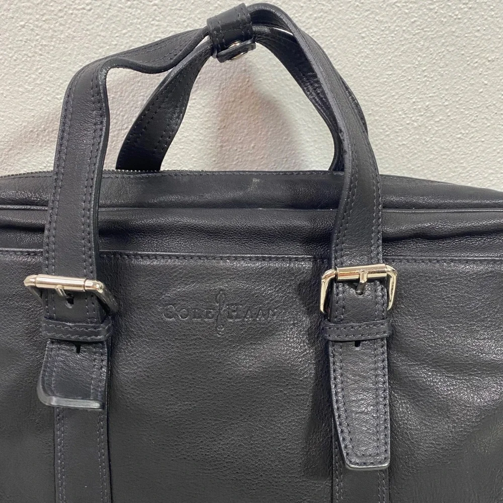 Cole Haan Black Leather Briefcase Laptop Bag Made in Italy Business Casual